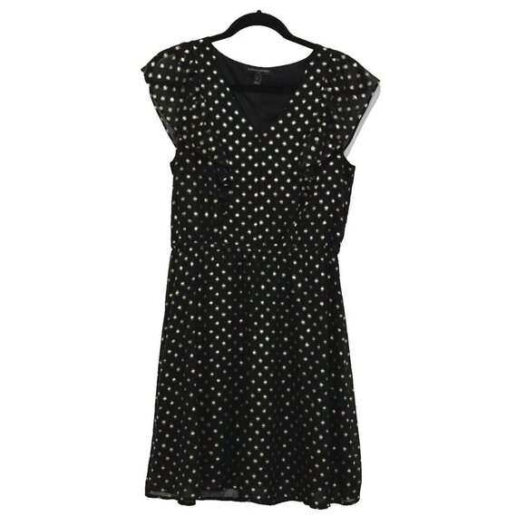 Banana Republic Women's Metallic Polka Dot Fit Flare Dress Size S Black Gold - Picture 1 of 10